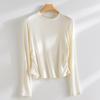 Camiseta Básica de Punto Redonda de Mezcla de Lana Acetato Hengjia Qh para Mujer, Suéter de Manga Larga Pullover, Elegante y Adecuado para Viajar al Trabajo