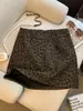 Saia Vintage de Luxo com Estampa de Leopardo para Mulheres, Nova Saia Curta Bodycon Cinza de Cintura Alta que Cobre o Quadril para Mulheres Baixinhas A14092
