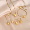 Nova Caixa de Colar com Contas Redondas Estilo Chinês Retrô Corrente de Elos Puxador Moda Criativa Pulseira de Aço Inoxidável Brincos Joias Versátil