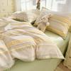 Algodão Classe A tingido em fio algodão lavado em água conjunto de quatro peças algodão não estampado colcha de cama estilo japonês lençóis atacado