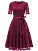 Vestido Formal de Moda Nueva Primavera/Verano Europeo y Americano Encaje Adelgazante Temperamento Vestido con Lazo Fuente