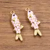 Varias Joyas de Acero Inoxidable 304 Doradas con Galvanoplastia al Vacío, con Goteo de Aceite Estéreo por Ambos Lados, Encanto Marino, Colgante de Pez Pequeño
