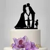 Acrílico Família de Quatro Casal de Casamento de Mãos Dadas Beijo Cartão de Bolo Decoração para Meninos e Meninas