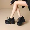 Zapatos de Cuero Genuino Estilo Británico Retro Tacón Grueso de 12 cm Tacón Súper Alto Zapatos Pequeños de Cuero para Mujer, Plataforma Impermeable Tacones Altos de Moda para Mujeres Menudas