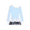 Camiseta de Manga Larga con Hombro Descubierto y Patchwork de Lunares para Mujer 2025 Primavera y Otoño Nuevo Chic Ceñida a la Cintura Bloqueo de Color Adelgazante Top Off-Shoulder de Moda
