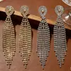 Pendientes de Clip Exagerados y Deslumbrantes para Mujeres Sin Perforaciones, Cadena de Garra de Pedrería de Moda y Lujosa con Borla, Pendientes de Novia, Venta al por Mayor Transfronteriza