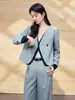 Conjunto de traje azul de dos piezas para primavera y otoño, de alta gama, elegante, único, hermoso, atuendo casual profesional de estilo coreano para mujer