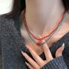 Colar Feminino Vintage com Contas de Cristal Vermelho e Azul Design de Nicho Ins Estilo Elegante Acessórios de Colar Senso de Atmosfera Corrente para Clavícula