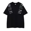 Ropa para Hombre Ins Retro Americano Camiseta Negra de Manga Corta con Hombro Caído, Estampado de Caballo en Racimo y Diseño de Letras, Peso Pesado Holgada Estilo High Street