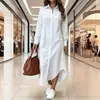 Ropa para Mujer Tallas Grandes 2025 Europea y Americana Transfronteriza Nueva Moda Casual Color Sólido Camisa Larga Versátil Top Largo