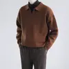 Suéter retro de solapa estilo coreano para otoño e invierno para hombre, grueso, cuello en V, casual, holgado, de manga larga, tejido, playera base