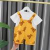 Niños pequeños y medianos niños y niñas bebé Verano nuevo lindo manga corta tirantes pantalones cortos conjunto de dos piezas fabricantes venta al por mayor moda generación