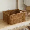 Cesta de almacenamiento de armario nórdico, caja de almacenamiento tejida, cesta organizadora simple para sala de estar, tejido de imitación de ratán