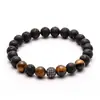 Pulseira de Pedra Vulcânica de Energia 8mm com Micro Zircônia e Contas de Cobre Olho de Tigre Pulseira de Pedra Natural Mais Vendida na Amazon