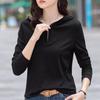 Camiseta con Capucha Color Sólido Otoño 2024 Hombro Derecho Manga Larga Cremallera Casual Holgada Estilo Coreano Top Más Fácil de Combinar Ropa Delgada para Mujer