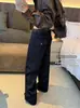 Suxinlan/YOUMO Jeans Feminino de Inverno Estilo Old Money com Floco Versátil Perna Estreita Perna Larga 95307 (com cinto)