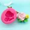 Molde de silicona para pastel con ramo de rosas y hojas verdes en 3D, para hornear chocolate, molde de silicona líquida, herramientas para hornear
