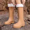 Botas de lluvia de moda impermeables, antideslizantes, de caña alta, duraderas, adecuadas para uso en la cocina, cálidas, forradas de felpa, zapatos de goma, botas de lluvia para adultos, estilo coreano
