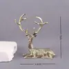 Figura de alce estilo antiguo de latón para escritorio de oficina en casa, mascota de té, adorno de alce, artesanía de latón, adorno decorativo