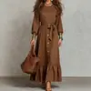 Novo vestido feminino de outono estilo europeu e americano, manga longa, corte justo, retalhos de cor sólida da moda, saia godê