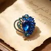 Broche de Vidro com Strass em Formato de Coração Retrô Alfinete de Gota d'Água Multicolor