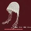 Gorro Tejido Hecho a Mano con Colgante de Perla Hueca para Mujer, Gorro de Punto Estilo Étnico, Gorro Holgado Vintage para Circunferencia Grande de la Cabeza
