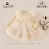 Vestido de Menina Primavera Novo Estilo Moda Coreana Doce e Super Bonito Vestido de Princesa com Gola e Barra de Renda