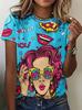 Camiseta Casual Retro para Mujer Verano Cuello Redondo Estilo Étnico Retro Holgada Camiseta Estampada 3dshum Top de Manga Corta