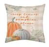 Funda de almohada de terciopelo y cuero de melocotón con estampado creativo de calabaza y hoja de arce para Acción de Gracias, con logotipo de lino.