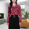 2024 Patchwork Volante Reductor de Edad Top de Gasa Floral para Mujer Principios de Primavera Nuevo Sentido del Diseño Camisa con Cinta Marea