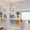 Tela Meia-Parede de Banheiro Estilo Cream de Luxo Leve com Divisória de Vidro Ondulado para Áreas Úmidas e Secas, Prateleira para Lavatório