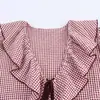 Atacado Verão 2025 Novo Estilo Europeu e Americano Feminino Camisa Decorativa em Camadas de Xadrez Pequeno 11807