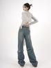 ¡Un disparo real! Diseño Vintage Sentido Nicho Cintura Alta Borde Crudo Jeans Mujer Calle Alta Hip-Hop Holgados Adelgazantes Rectos Pantalones