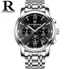 Rui Zhi Yuan Caja de Acero Inoxidable Correa de Acero Reloj Multifuncional de Acero para Hombre Cuarzo Genuino 6 Agujas de Negocios No Mecánico