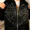 Moda subcultural europea y asiática estilo casual top punk personalizado con diseño de diamantes de imitación, sudadera con capucha de manga larga para mujer