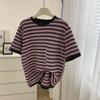 Camiseta básica de rayas jacquard Design Sense para mujer, primavera 2023, nueva, holgada, informal, de manga corta, interior, moderna