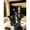 Top casual a rayas de manga larga talla extra para mujer, nuevo estilo coreano de principios de otoño, cárdigan chaqueta casual holgado adelgazante