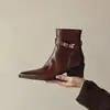 Comércio Exterior Transfronteiriço Tamanho Grande Couro Genuíno Botas Curtas Silenciosas Outono Inverno Retro Britânico Salto Grosso Bico Quadrado Tamanhos 34 a 42 Botas Martin Femininas
