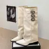 Botas de caña alta hasta la rodilla, con punta fina, que realzan la altura, con hebillas, colección otoño/invierno 2026 para mujer, botas de montar de caña alta increíblemente estilosas