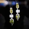 Pendientes de Lujo Ligero con Incrustaciones de Circonita en Patchwork Forma de Gota de Agua para Mujer Estilo Largo Temperamento de Alta Gama Pendientes Largos con Colgante de Piedras Preciosas de Colores