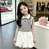 Conjunto Nuevo de Camisa Polo Verano 2026 para Niñas Mayores, Conjunto de Dos Piezas de Top y Chaleco Infantil, Dulce y Elegante