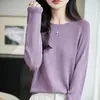 Suéter de punto sin costuras para mujer con cuello redondo, diseño de malla, transpirable, fino, de manga larga, estilo casual, corte holgado, jersey versátil
