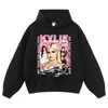 Sudadera con Capucha Otoño e Invierno Sudadera de Algodón Puro Calle Americana Hip-Hop Cantante Estampado Talla Grande Holgada Calle Sudadera de Manga Larga