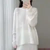 Nuevo suéter de punto para mujer, otoño e invierno, lana pura, cuello redondo, manga larga, bordado a mano, corte holgado, top suave y respetuoso con la piel
