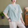 Top Jacquard de Algodão e Linho Bordado Terno Tamanho Plus Verão Mães de Meia Idade e Idosas Terno de Algodão e Linho Conjunto de Duas Peças Estilo Ocidental Roupa Feminina