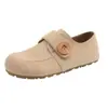 Sapatos de Salto Alto Elegantes 2026 Primavera/Verão Estilo Birkenstock Femininos Aumentadores de Altura Casuais Sapatos Mocassins com Fivela Retro Bico Redondo Versão Coreana