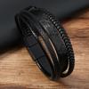 Pulsera Trenzada de Joyería Tejida de Cuero Estampado Niutou Estilo Western Americano para Hombre Hebilla Magnética de Aleación Pulsera Trenzada