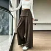Pantalones de Dos Piezas Falsos de Algodón Tencel con Abertura para Cubrir el Trasero para Mujer, Estilo Delgado 2026 Otoño Nuevo, Holgados, con Caída, Casuales, de Pierna Ancha, Largos