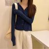 Cárdigan de punto con cuello en V y mangas largas de otoño para mujer, color blanco, con diseño de nicho