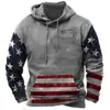 Moletom Novo Retro Transfronteiriço com Estampa 3D da Bandeira Americana, Tamanho Grande, Pulôver com Capuz Casual Solto